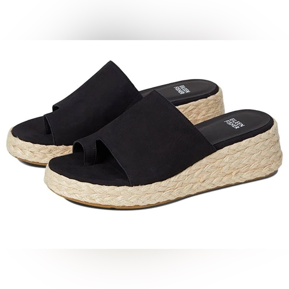 New Eileen Fisher Tarry Espadrilles in Black Leather Size 7.5
